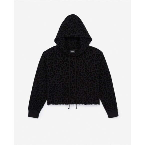 The Kooples Hoodie Sweatshirt Women’s L Velvet Leopard Print Pullover Raw Hem - Picture 3 of 9